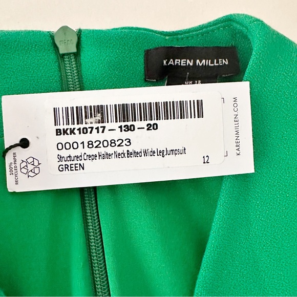 Karen Millen Structured Crepe Halter Neck Belted Wide Leg Jumpsuit - Picture 9 of 10